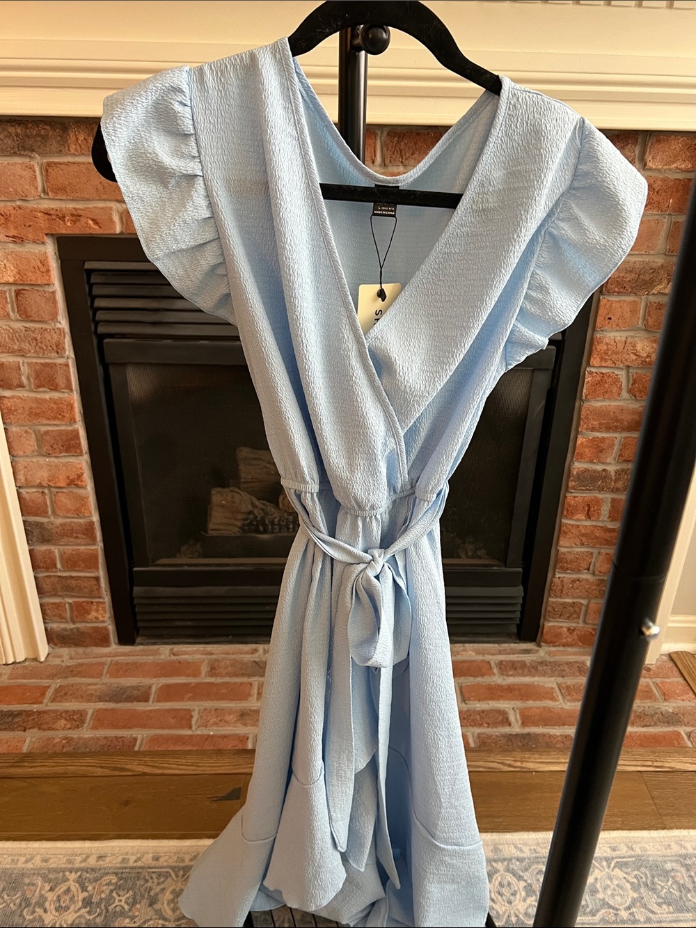 SHEIN Light Blue Midi Wrap Dress with Ruffle Sleeves